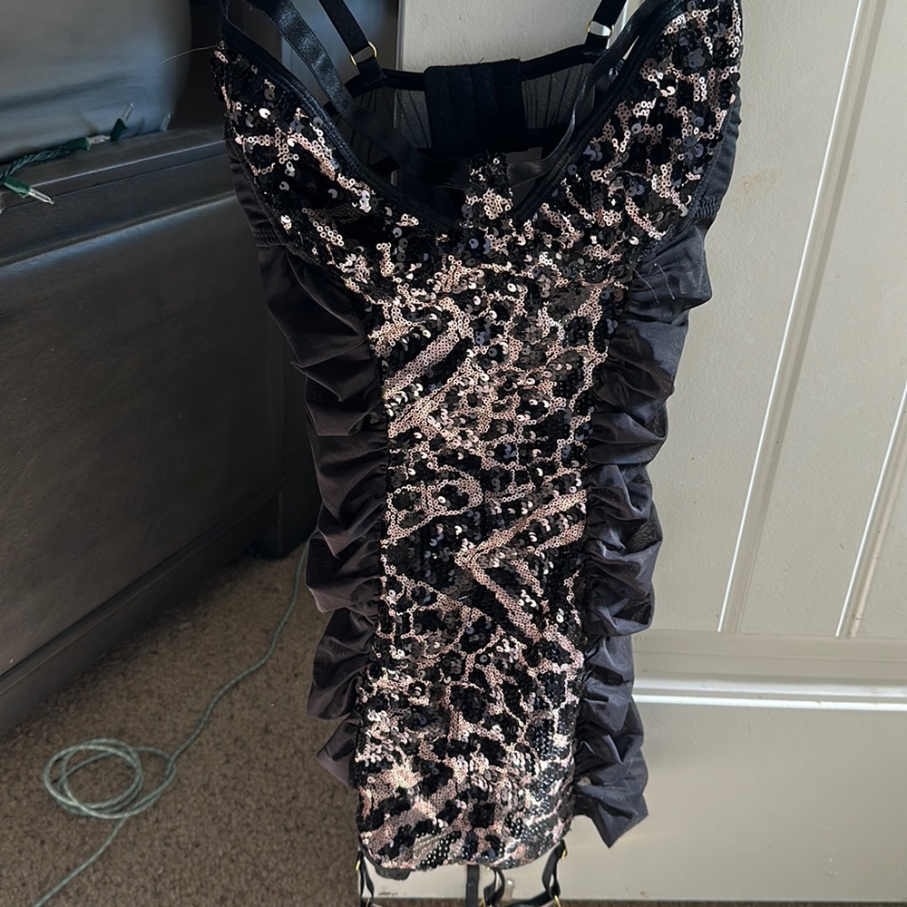 Black cheetah sequence lingerie dress